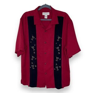 Cezani Paradise Collection Red Embroidered Martini Bowling Shirt Men Large